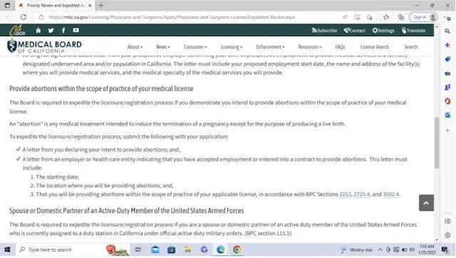 Priority Review and Expedited Application/Registration Process: | MBC showing wording of MD Board prioritizing abortion providers