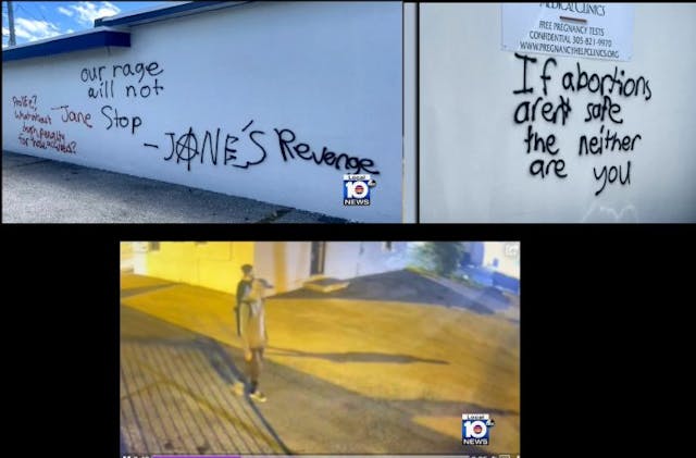 Heartbeat of Miami pregnancy center in Hialeah FL vandalized with Janes Revenge messages Image: Heartbeat of Miami pregnancy center in Hialeah FL vandalized with Janes Revenge messages