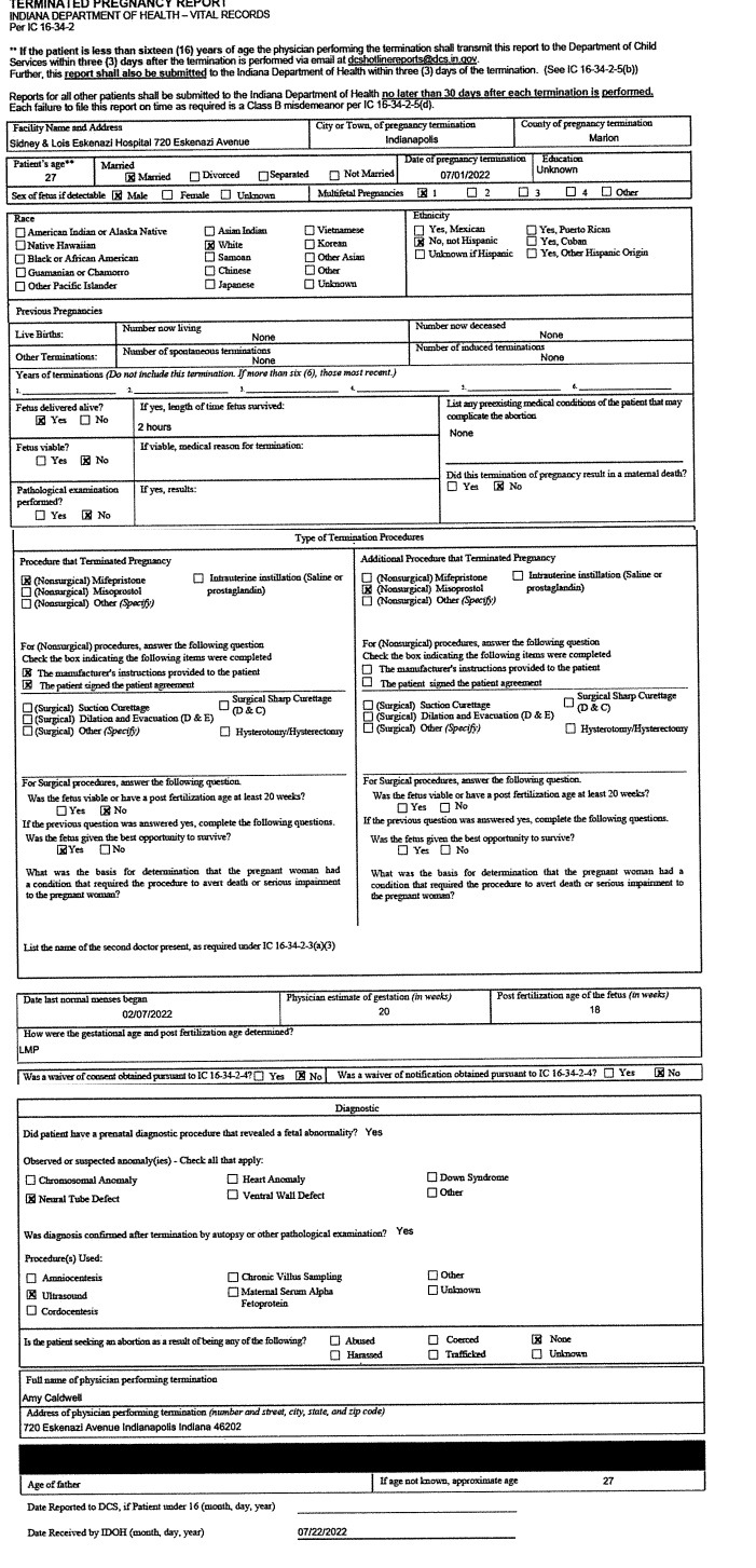 Image: State report shows Baby born alive after abortion in Indiana committed by Amy Caldwell