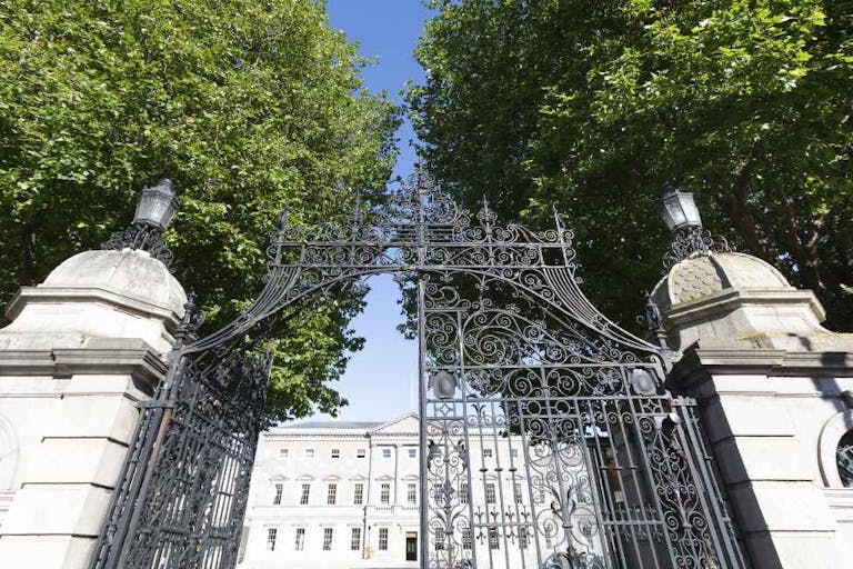 Ireland, Leinster, Dublin, Entrance gate of Leinster House