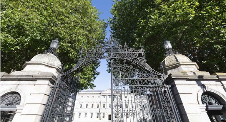 Ireland, Leinster, Dublin, Entrance gate of Leinster House