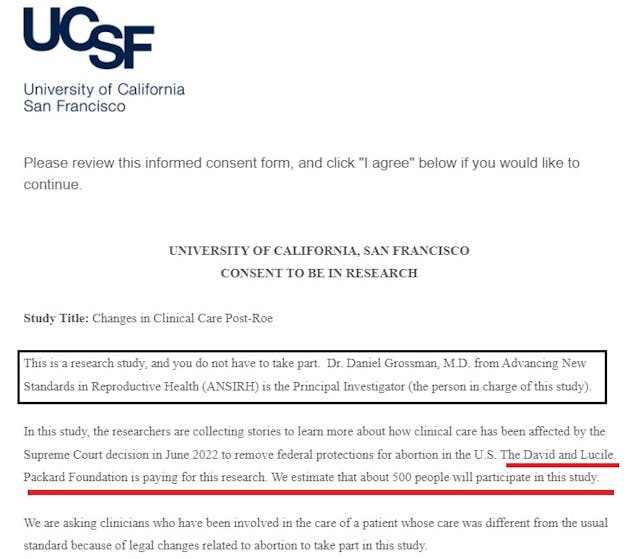 Image: UCSF Post-Roe Study paid by Packard Foundation with abortionist Daniel Grossman