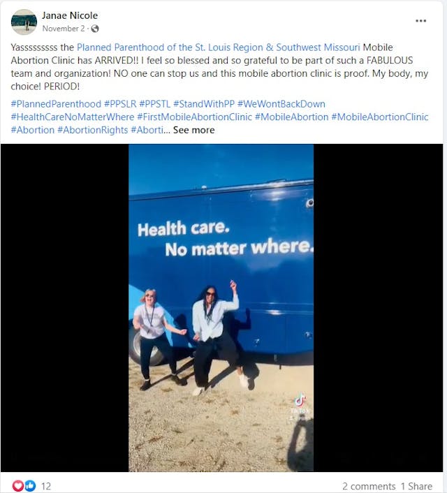 Planned Parenthood mobile abortion van Image from Video posted to Janae Nicole Facebook Image: Planned Parenthood mobile abortion van Image from Video posted to Janae Nicole Facebook