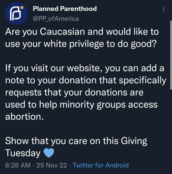 Parody tweet lampooning Planned Parenthood over racism is rooted in reality image