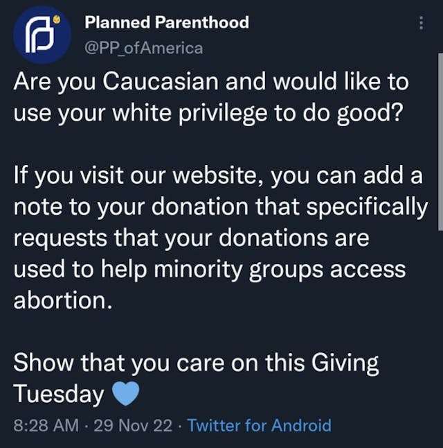 Parody tweet lampooning Planned Parenthood over racism is rooted in reality image