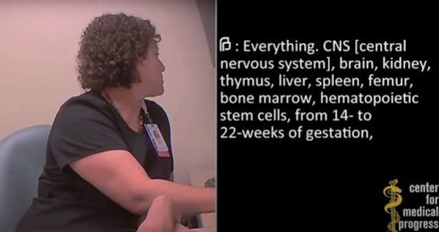 Melissa Farrell reading a list of body parts sought by researchers.