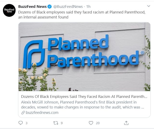 BuzzfeedNews documents racism at Planned Parenthood Federation of America (PPFA) (Image: Twitter) Image: BuzzfeedNews documents racism at Planned Parenthood Federation of America (PPFA) (Image: Twitter)