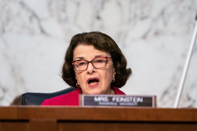 WASHINGTON, DC – OCTOBER 13: Ranking member U.S. Sen. Dianne Feinstein (D-CA) during the Senate Judiciary Committee on the second day of Amy Coney Barrett’s Supreme Court confirmation hearing on Capitol Hill on October 13, 2020 in Washington, DC. Barrett was nominated by President Donald Trump to fill the vacancy left by Justice Ruth Bader Ginsburg who passed away in September. (Photo by Demetrius Freeman – Pool/Getty Images) Judge Amy Coney Barrett grilled on Roe v. Wade during second day of Senate hearings image