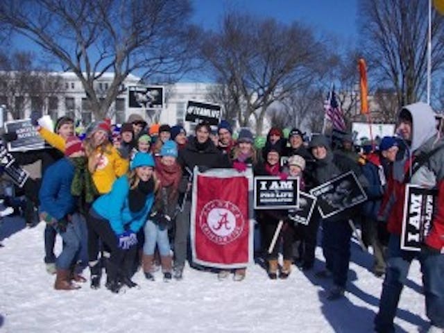 The Bama Students for Life group at the March for Life in 2014. 923439_10202827320421894_1367244000_n