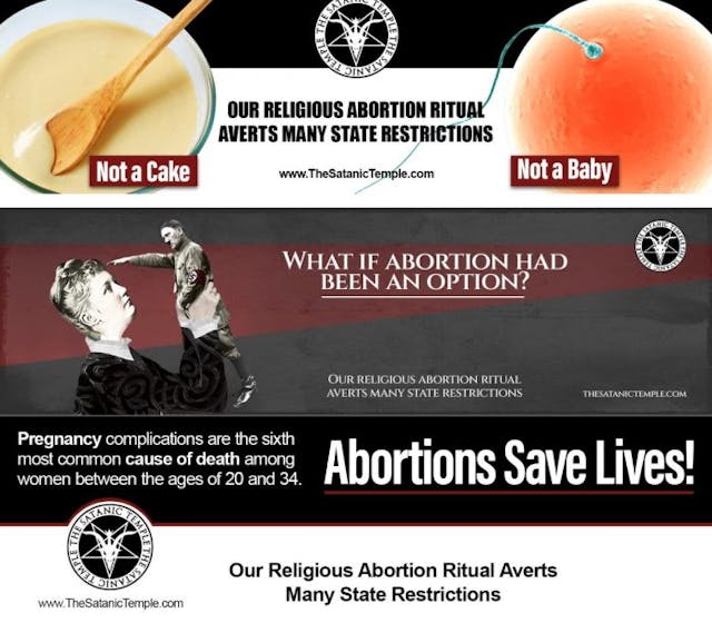 Three proposed billboard ads from The Satanic Temple are shown. The Satanic Temple/Handout Three proposed billboard ads from The Satanic Temple are shown. The Satanic Temple/Handout