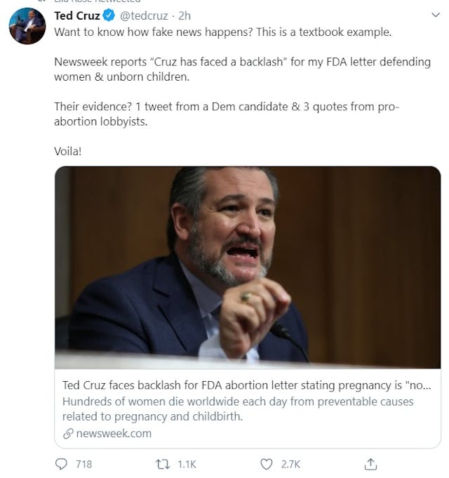 Sen Ted Cruz responds to Newsweek story after calling to ban abortion pill (Image: Twitter) Image: Sen Ted Cruz responds to Newsweek story after calling to ban abortion pill (Image: Twitter)