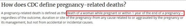 Image: How does CDC define pregnancy related death (Image: CDC website September 2020)