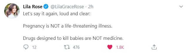 Image: Lila Rose pregnancy is not a life threatening illness (Image: Twitter)