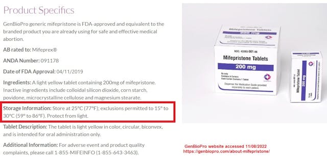 Abortion Pill Storage Information GenBioPro website accessed 11082022 Image: Abortion Pill Storage Information GenBioPro website accessed 11082022