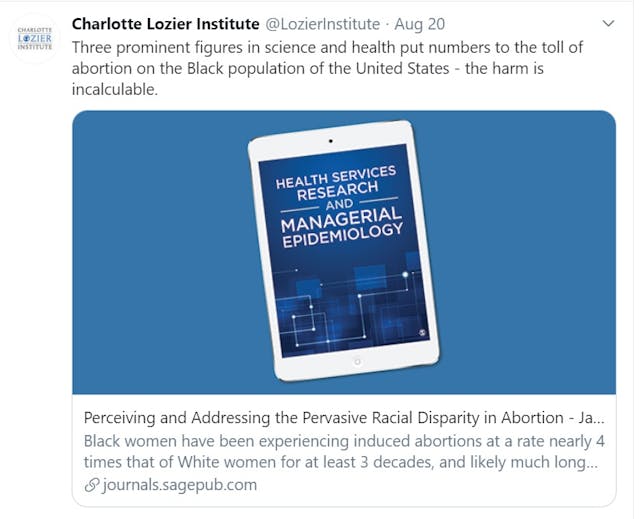 Charlotte Lozier toll of abortion on Black population (Image: Twitter) Image: Charlotte Lozier toll of abortion on Black population Image Twitter