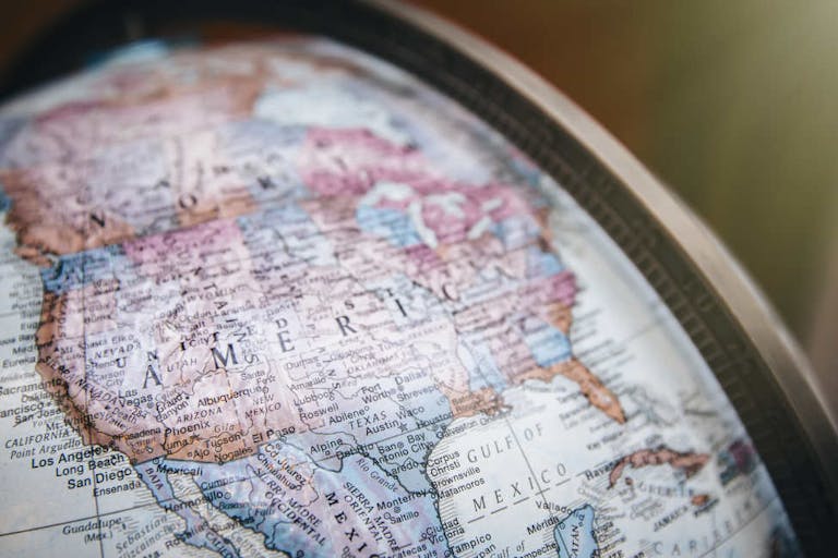 Close up of America on globe