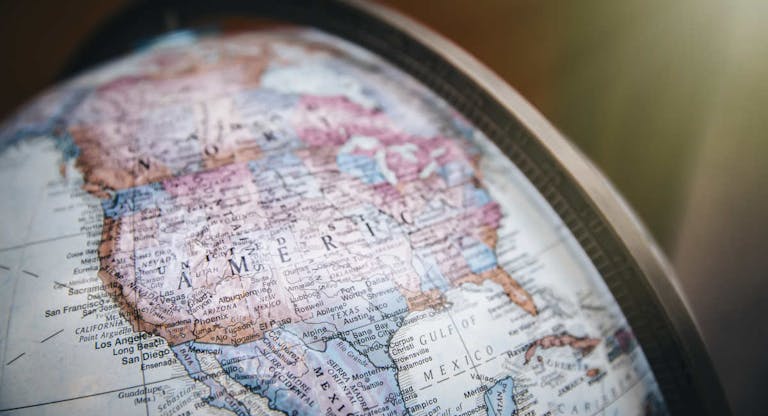 Close up of America on globe