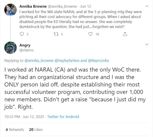 NARAL former WOC claims she was laid off (Image: Twitter) Image: NARAL former WOC claims she was laid off (Image: Twitter)