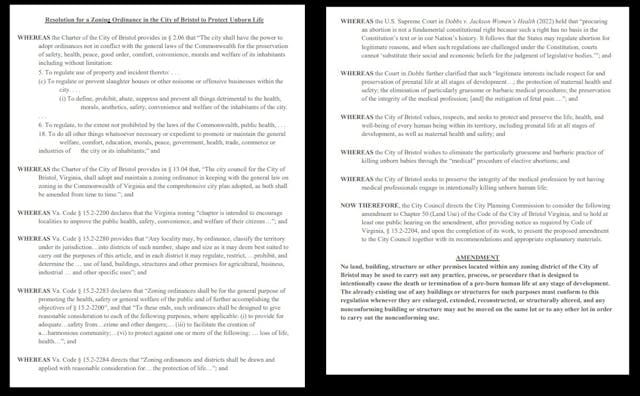 Image: City of Bristol zoning ordinance bans abortion clinic protects unborn life