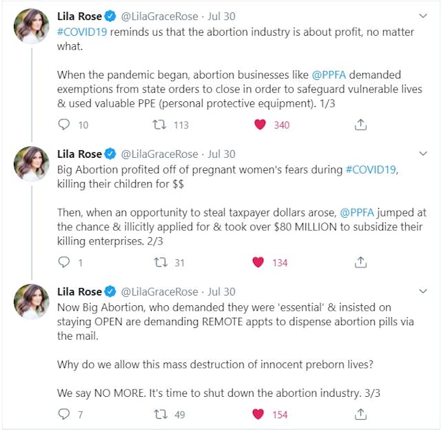Image: Lila Rose on abortion pill expansion under COVID19 (Image: Twitter)