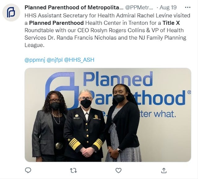 Image: Planned Parenthood receives Title X funding from HHS (Image: Twitter)