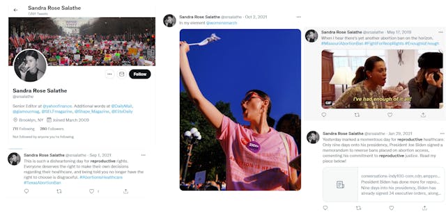 Image: YahooFinance Senior Editor Sandra Salathe pro-abortion (Images: Twitter)