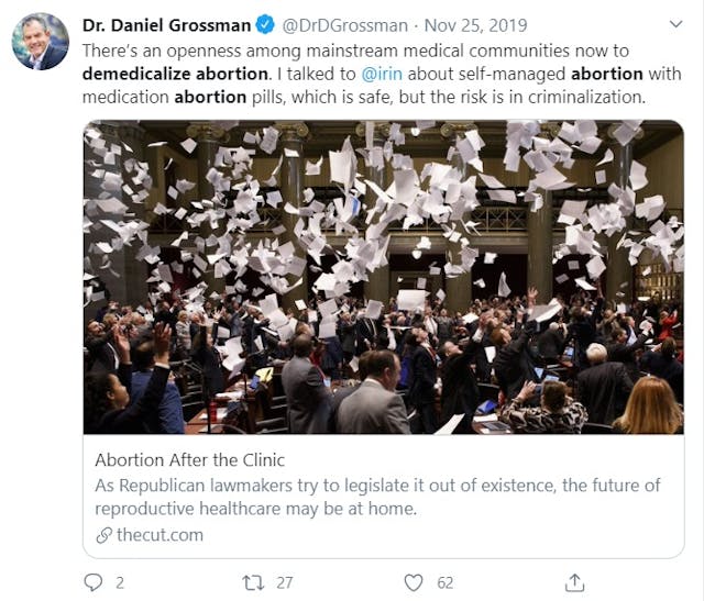 Image: De-medicalize abortion (Image Dr. Daniel Grossman Tweet)
