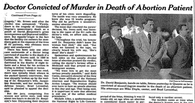 Image: Abortion doc David Benjamin murdered patient (NYT's 8/9/1995)
