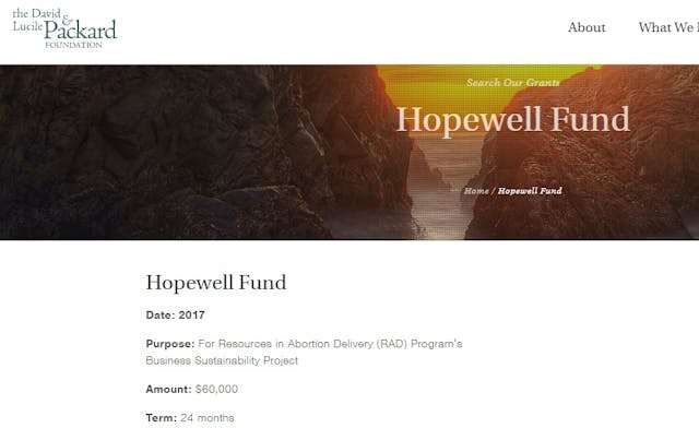 Packard Foundation funds Hopewell Fund for abortion sustainability Image: Packard Foundation funds Hopewell Fund for abortion sustainability