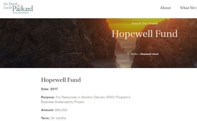 Image: Packard Foundation funds Hopewell Fund for abortion sustainability
