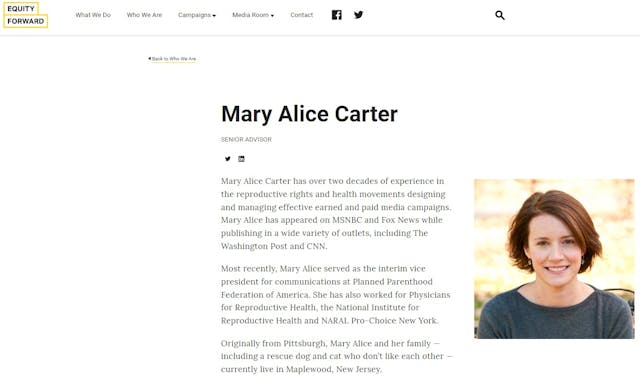 Image: Mary Alice Carter Sr Advisor at Equity Forward worked for Planned Parenthood and NARAL (Image: WBM 2019)