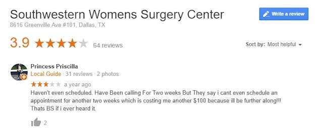 Abortion patients leave poor reviews of late-term abortion facility in Dallas image