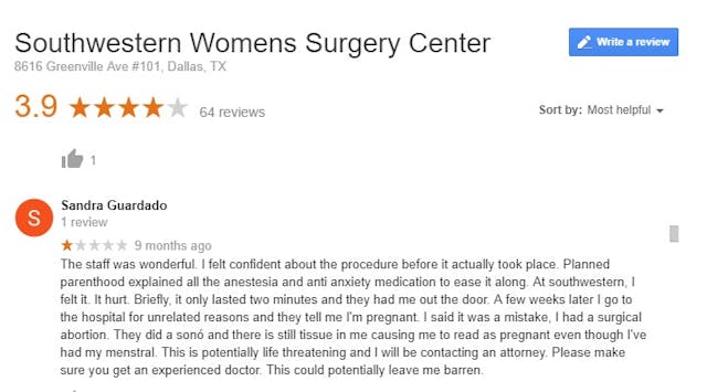 Abortion patients leave poor reviews of late-term abortion facility in Dallas image