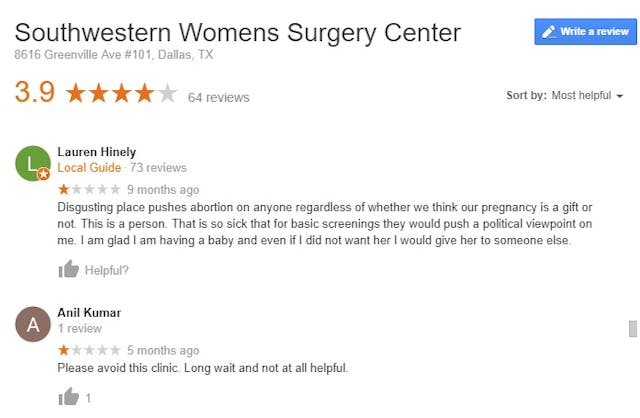 SWO late-term abortion review. Abortion patients leave poor reviews of late-term abortion facility in Dallas image