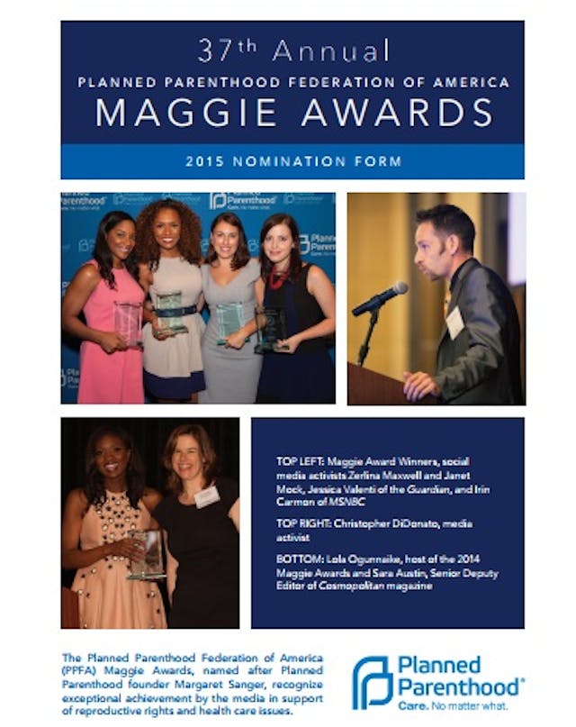 2015 Planned Parenthood Maggie Award to media Planned Parenthood awards journalists who ignore their sexual abuse scandals image