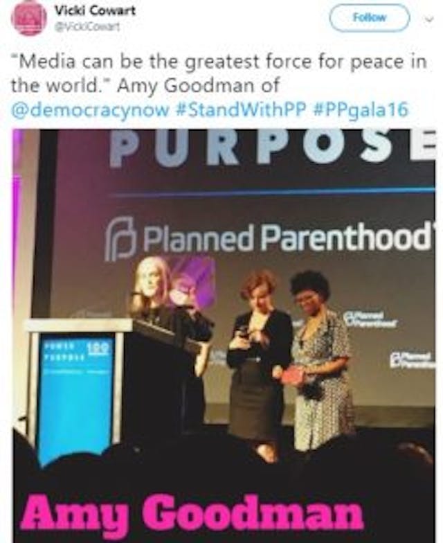 Amy Goodman Planned Parenthood Award Planned Parenthood awards journalists who ignore their sexual abuse scandals image