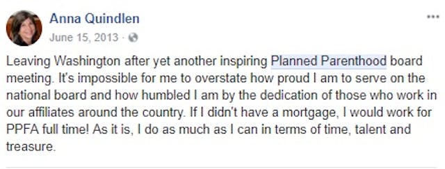 Anna Quindlen Board of Planned Parenthood (image: Facebook) Planned Parenthood awards journalists who ignore their sexual abuse scandals image
