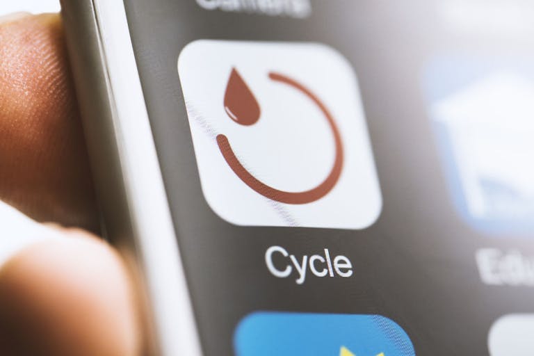 Menstruation cycle application on smart phone touchscreen