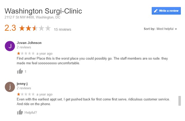 Washington Surgi-Clinic Google Review 2016 Abortion facility agrees to kill healthy 26-week-old baby for $6,200 image
