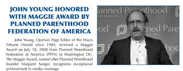 John Young Waco Tribune Herald Planned Parenthood Media Award Planned Parenthood awards journalists who ignore their sexual abuse scandals image