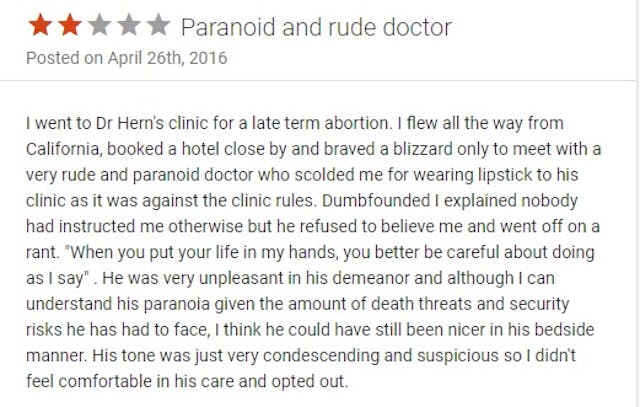 Warren Hern patient review, Vitals ‘Paranoid’ abortionist on trial for leaving skull fragment in late-term abortion patient image