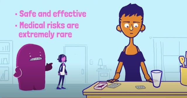 AMAZE screenshot alleging that risks of the abortion pill are extremely rare Planned Parenthood sex-ed partner promotes abortion pill to 10-year-olds image