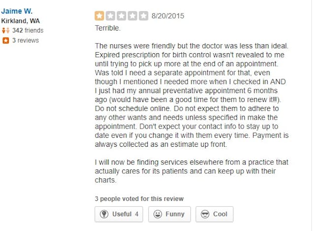 PP Bellevue WA Review Aug 2015 ‘I felt like cattle’: WA Planned Parenthood clients leave poor Yelp reviews image
