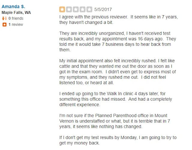 ‘I felt like cattle’: WA Planned Parenthood clients leave poor Yelp reviews image