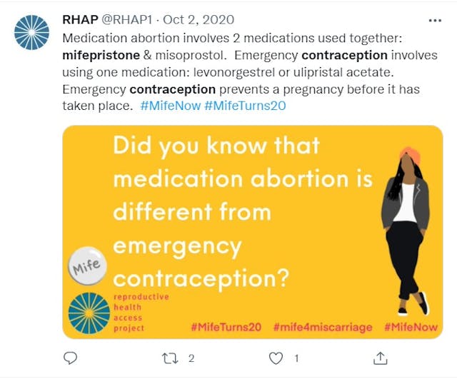 Image: medication abortion is not contraceptives' (Image: Twitter)