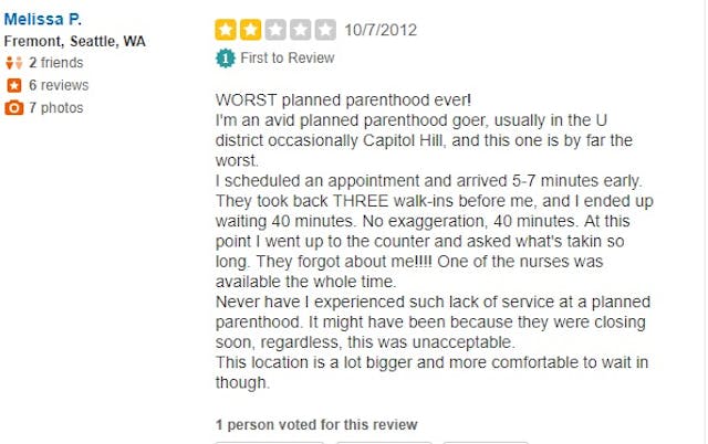 PP Seattle WA Review Oct 2012 ‘I felt like cattle’: WA Planned Parenthood clients leave poor Yelp reviews image
