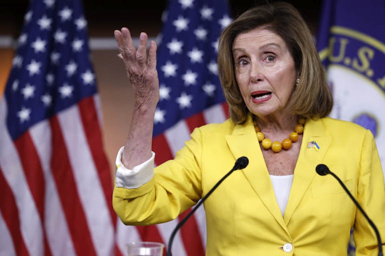 Speaker Pelosi Holds Weekly News Conference On Capitol Hill