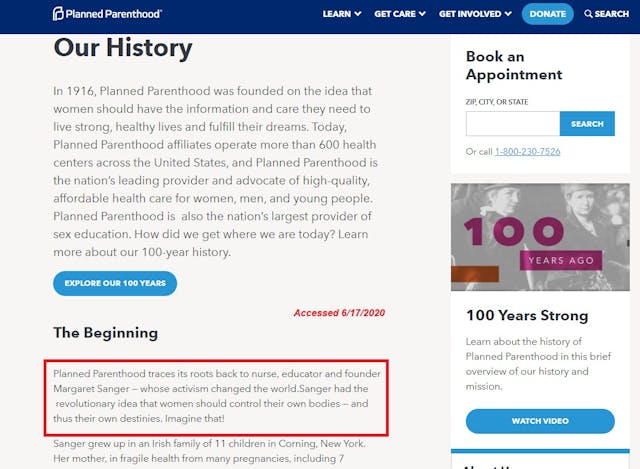 Image: Planned Parenthood FA history Margaret Sanger accessed 06172020