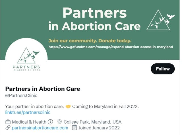 Partners in Abortion Care raising funds to locate in Maryland (Image: Twitter) Image: Partners in Abortion Care raising funds to locate in Maryland (Image: Twitter)
