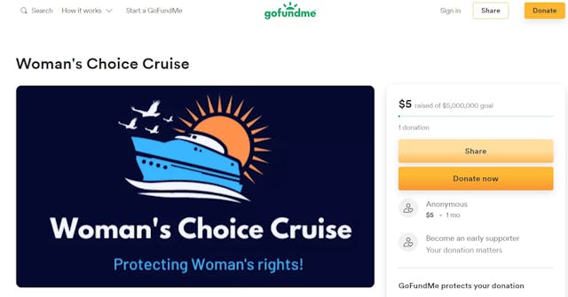 Woman’s Choice Cruise fundraises for 5 Million for an abortion ship Image: Woman's Choice Cruise fundraises for 5 Million for an abortion ship